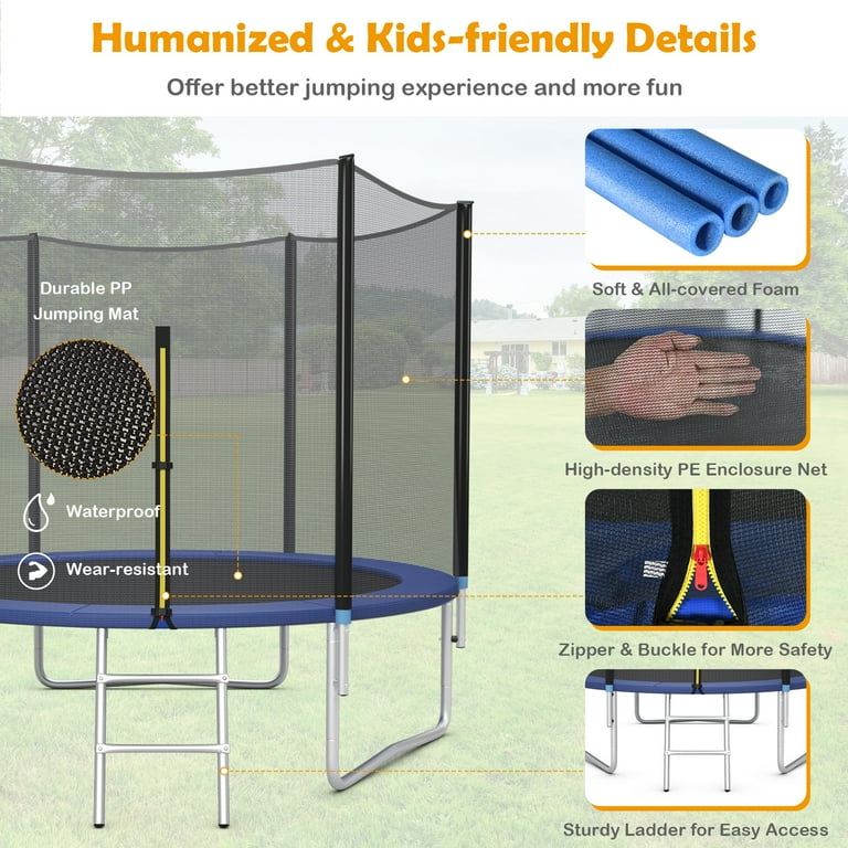 Patiojoy 8ft Trampoline with Safety Enclosure Net Spring Pad Jumping Mat