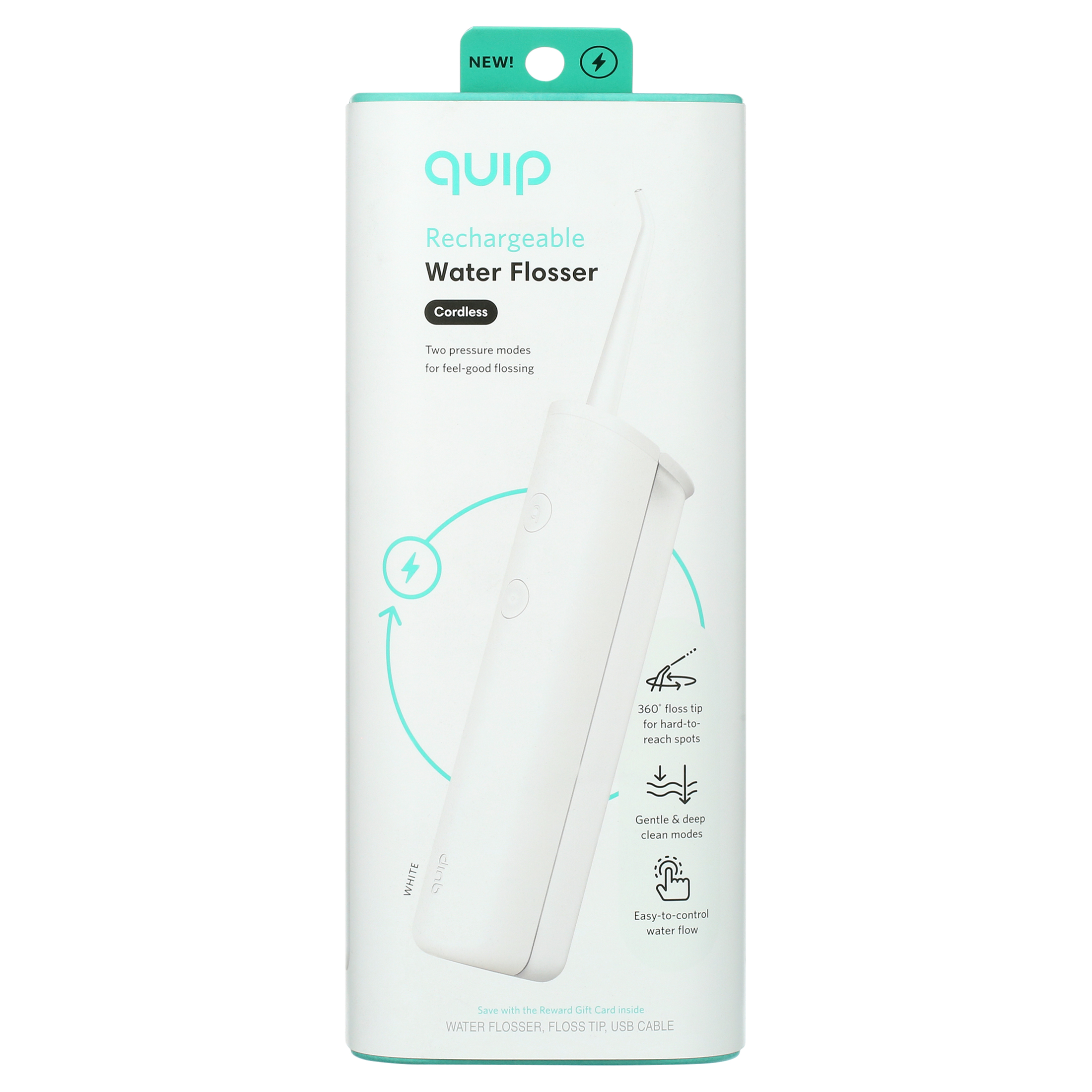 Quip Cordless Rechargeable 2 Pressure Modes Plastic Water Flosser, White - image 2 of 7