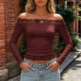 thumbnail image 2 of OJSFQUFP Women Off Shoulder Double Lined Long Sleeve Lace Shirts Basic Going Out Tops for Vacation Party Wedding Dating, 2 of 7