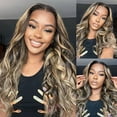 thumbnail image 3 of 13x6 1b/27 Highlight Ombre Balayage Lace Front Wigs Human Hair Black and Blonde Body Wave Lace Frontal Wig Pre Plucked with Baby Hair for Women HD Transparent 180% Density, 3 of 11