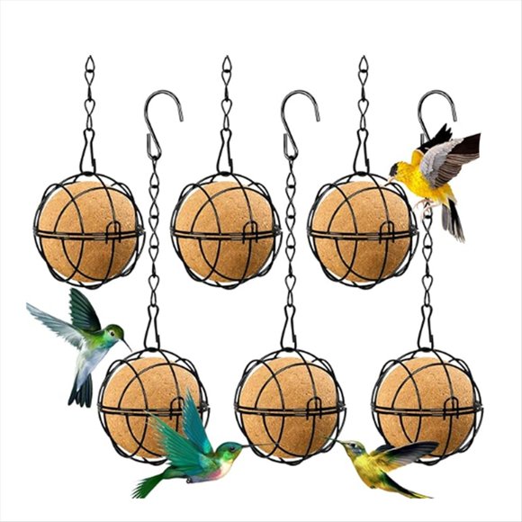 6 Comederos de Bolas para Pájaros, Pájaros Colgantes Metal con , Comedero Redondo Negro