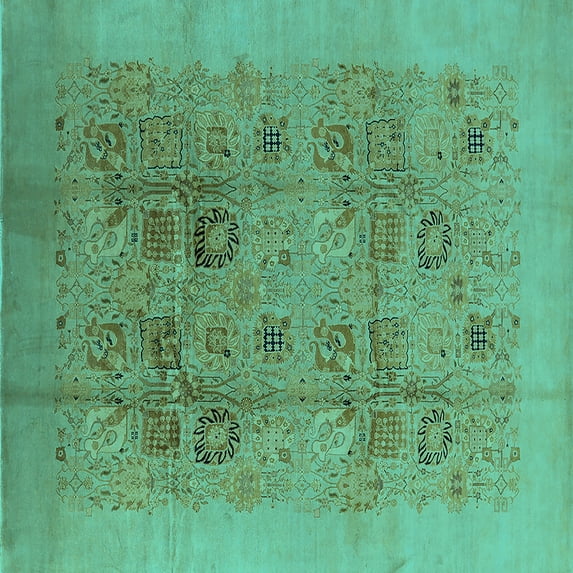 Ahgly Company Indoor Square Oriental Turquoise Blue Industrial Area Rugs, 6' Square