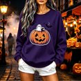 thumbnail image 5 of TKLPEHG Halloween Sweatshirts for Women 2026 Fashion Funny Ghost Jack O Lantern Pumpkin Graphic Sweatshirt Long Sleeve Crewneck Pullover (Purple,XL), 5 of 6