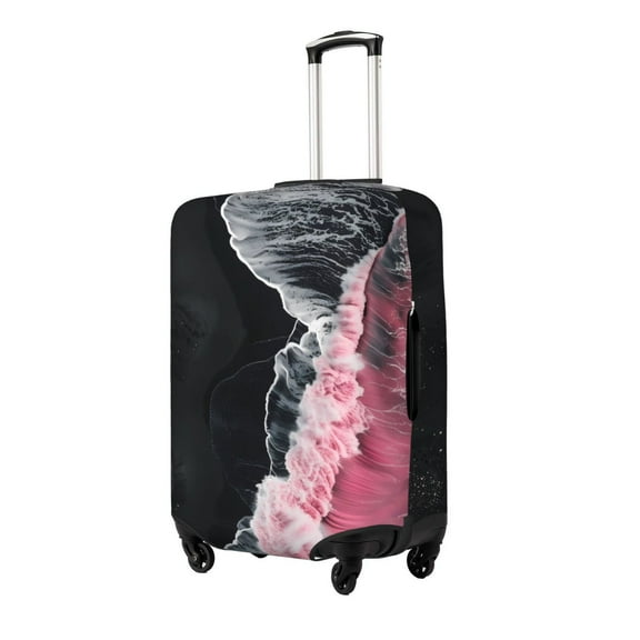 Hirioo Pink White Ocean Waves for Elasticity Suitcase Cover (No luggage Included) Durable Luggage Protector Fits 18-32 Inch Luggage-Small
