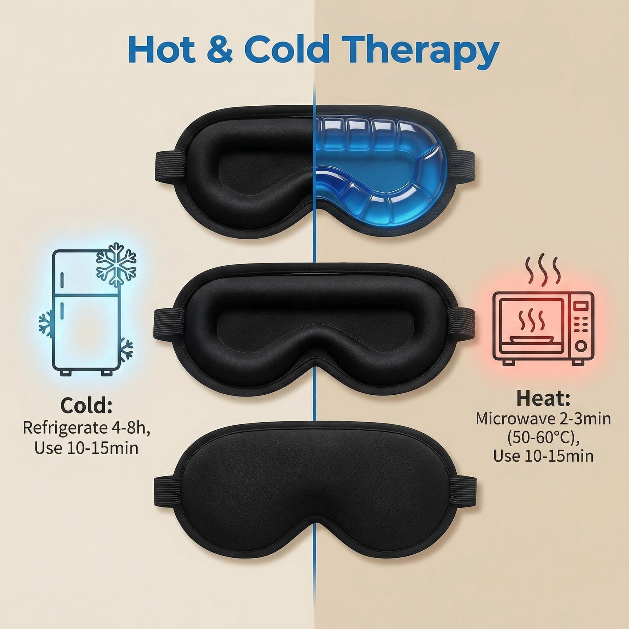 3D Gel Sleep Eye Mask, No Eye Pressure Marks, Cold and hot compresses for Eye Fatigue Relief, Elastic Strap, Black