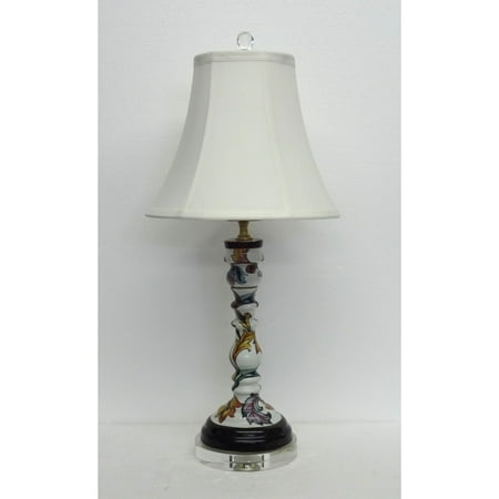 Floral Pattern Crystal - Scrolled Floral Pattern Candlestick Table Lamp w/ Crystal Base