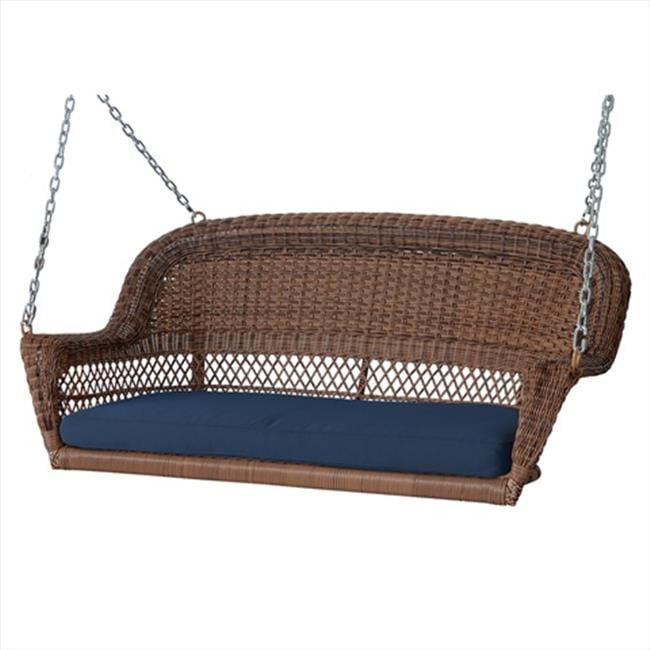 Jeco W00205S-C-FS011 Honey Wicker Porch Swing With Blue Cushion