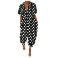 thumbnail image 2 of HOMBOM Short Sleeve Summer Jumpsuits for Young Women Black V-neck Polka Dot Jumpsuit L, 2 of 4
