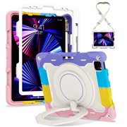 FJLBDE Case for 10.5 inch iPad Air 3rd Generation 2019 / iPad Pro 2017 with 360 Kickstand, Shoulder Strap Carrying Protective Cover, Multicolor Pink