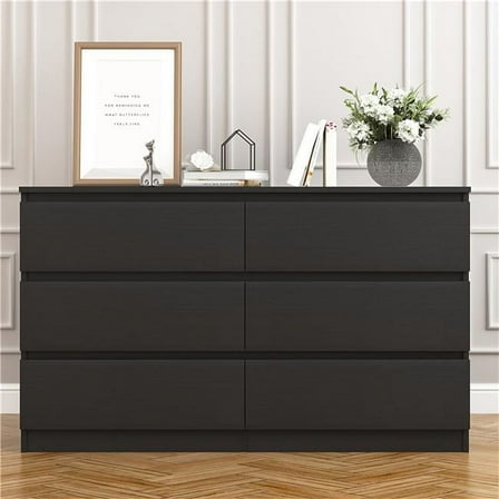 Liveditor QWE-WBWB11108 Elegant 6-Drawer Dresser for Ample Storage, Perfect for Bedroom or Living Room in Black