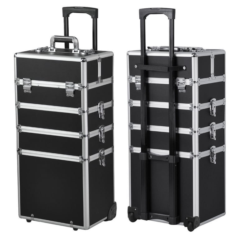 Rolling Makeup Train Case, Black Leopard Pattern photo 5