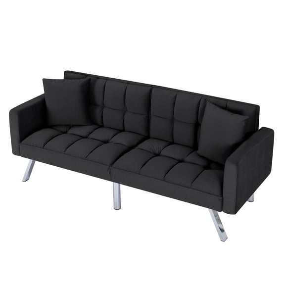 74'' Small Two-Seater Futon Sofa Bed Velvet Convertible Sleeper Sofa with Adjustable Backrest