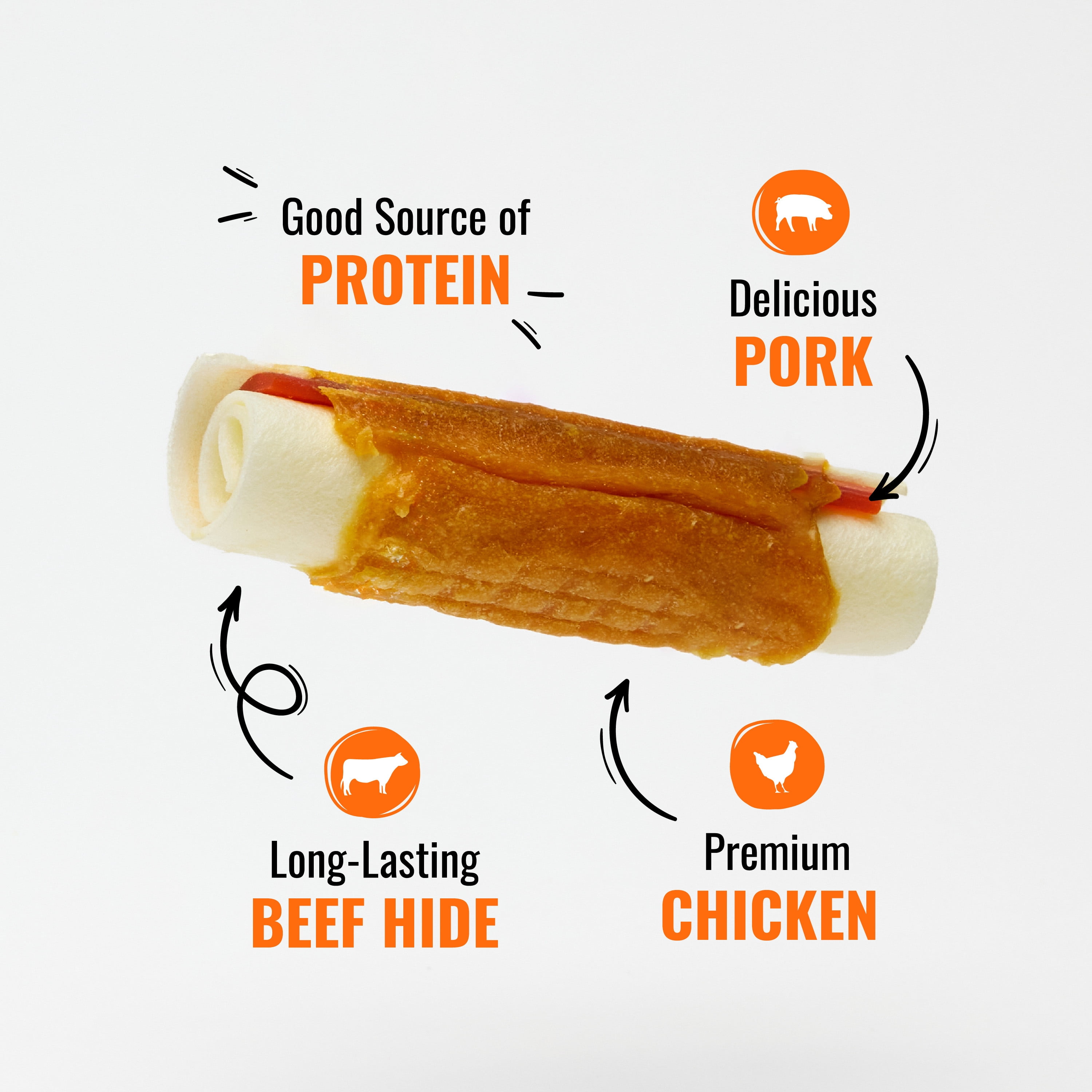 Good ‘n’ Fun Triple Flavor Mini Rolls, Long Lasting Dog Chews, 8 oz