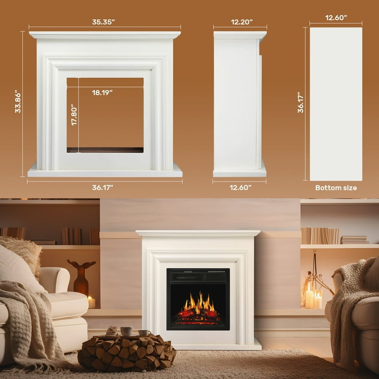 Ameriwood Home Elmdale Wide Mantel With Linear Electric Fireplace, Plaster