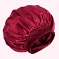 thumbnail image 1 of Extra Big Size Satin Silk Bonnet Cap with Frontal Wrap Wide Band Colorful Fade Print Soft Nightcap Hair Protection Sleep Cap Wine Red 70, 1 of 6