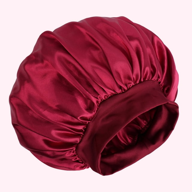Extra Big Size Satin Silk Bonnet Cap with Frontal Wrap Wide Band Colorful Fade Print Soft Nightcap Hair Protection Sleep Cap Wine Red 70