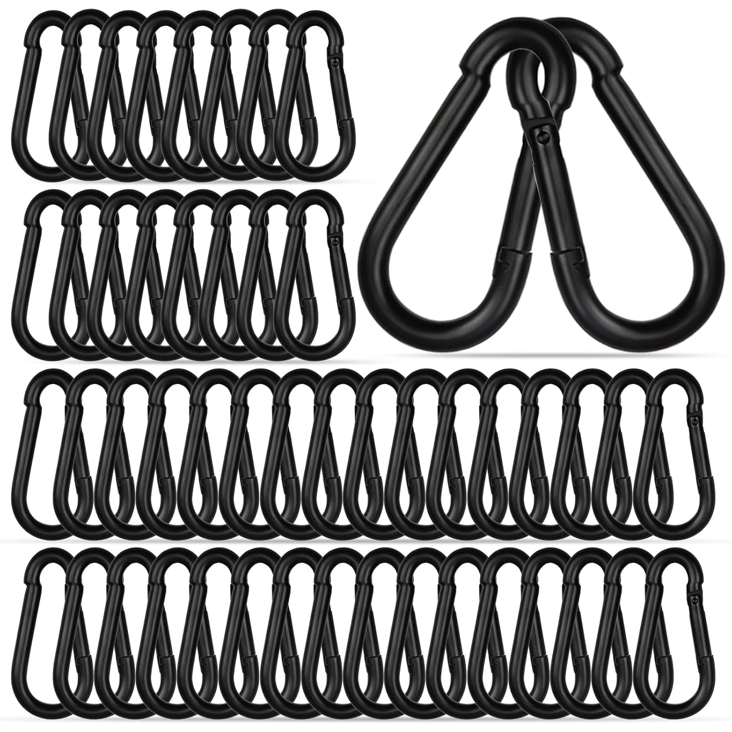JINLONG 60-Pack 2 Inch Heavy Duty Spring Snap Hook Carabiner Clips Black