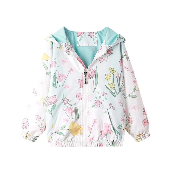 CHEEREAM Kids Rain Jacket Windproof Lightweight Kids Raincoats Hooded Lined Windbreaker for Girls Kids Toddler Cute Cartoon Print Size 3-8 Years