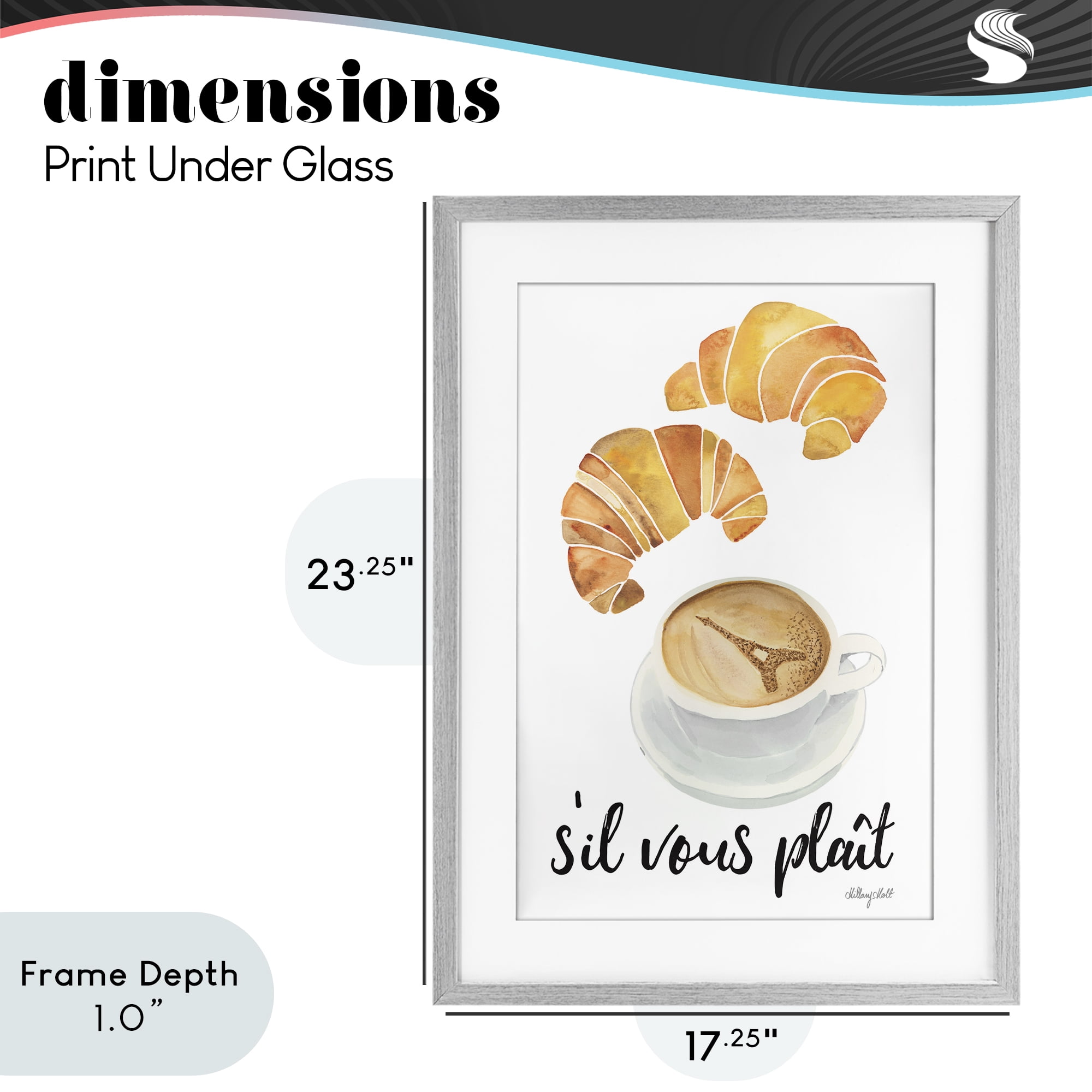 Stupell Industries Paris Croissant and Coffee Gray Framed Print Under Glass, design by Hillary Holt