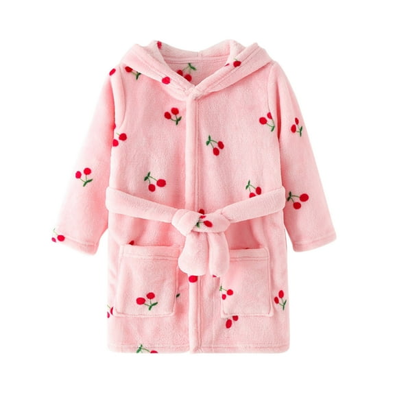 Toddler Baby Girls Boys Pajamas Kids Cartoon Bathrobes Hooded Warm Flannel Night Robe Sleepwear Size 3-4T