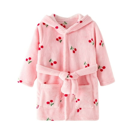 

Aompmsdx Toddler Kids Baby Boys Girls Cartoon Bathrobes Hooded Warm Flannel Night Robe Sleepwear Pajamas