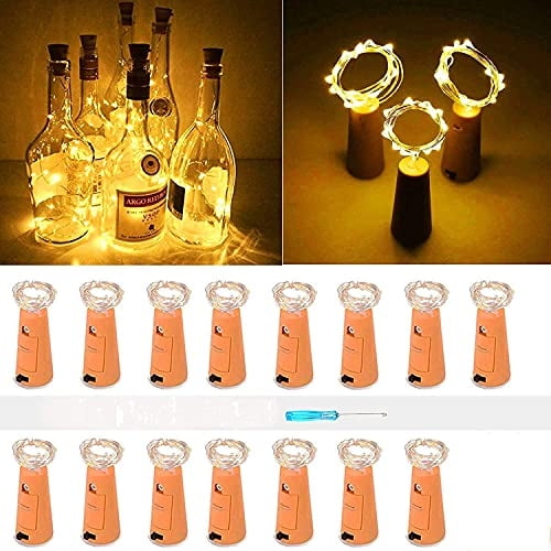 Guirnalda de luces LED VOOKRY para botellas de vino Paquete de 15 20 LED Color blanco cálido