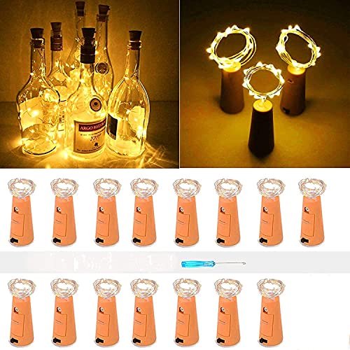 Guirnalda de luces LED VOOKRY para botellas de vino Paquete de 15 20 LED Color blanco cálido