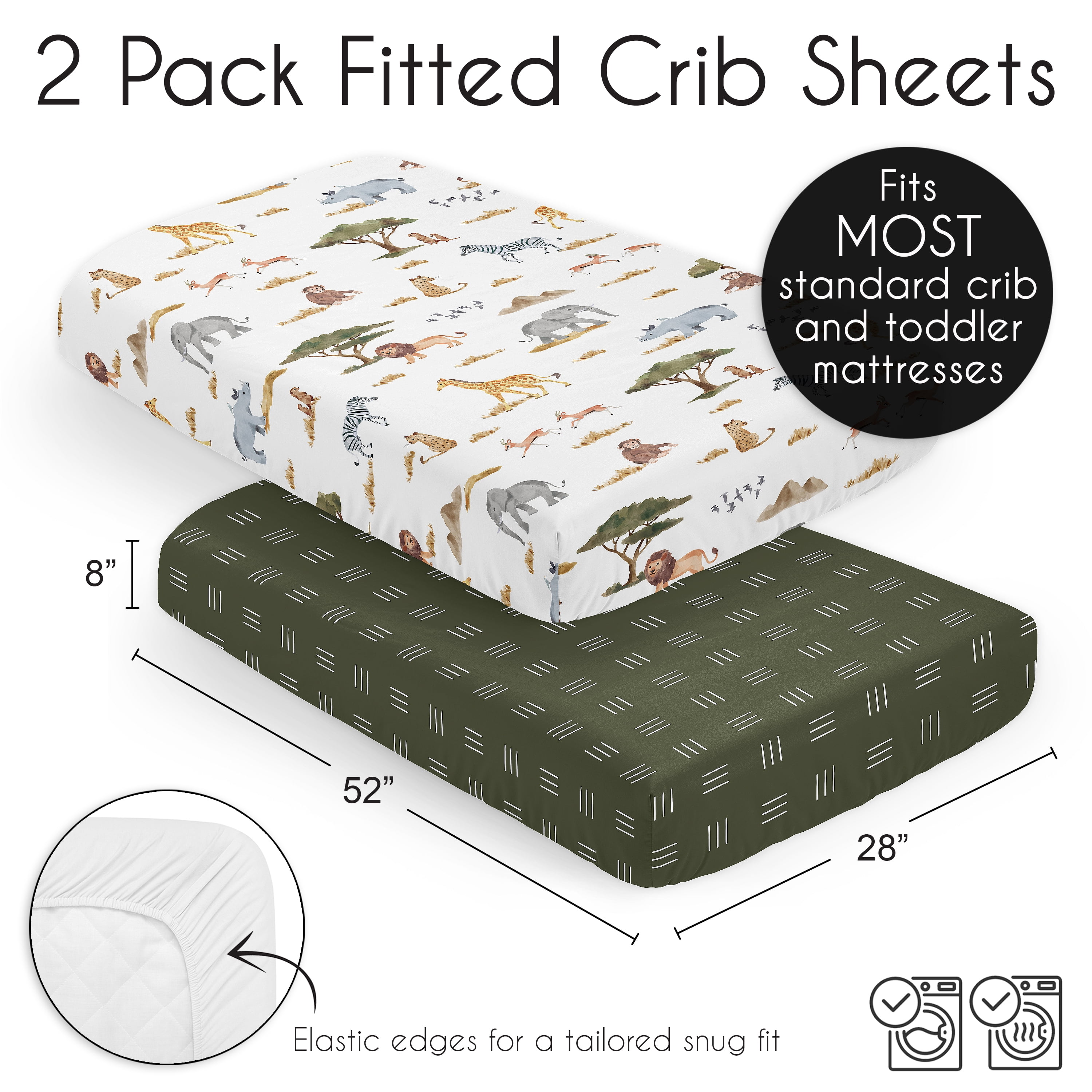 Sweet Jojo Designs Jungle Yellow Green Rust Orange Fitted Crib Sheets 2 Piece Set