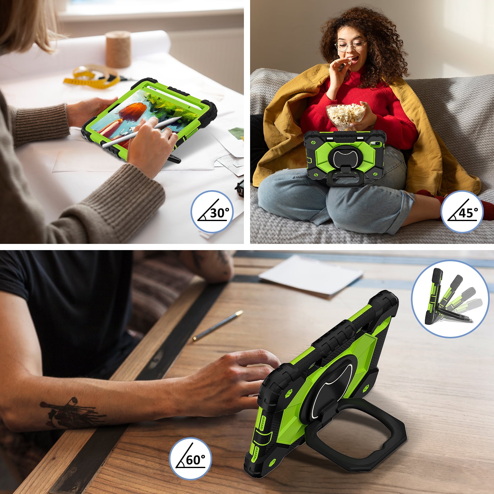 Dteck Case for iPad Mini 7 (A17 Pro) 2024/ Mini 6 8.3" with Screen Protector Soft TPU Film Pencil Holder 360 Rotating Hand Grip Stand,Drop-Proof Case for iPad Mini 7th/6th Generation 8.3",Black Green