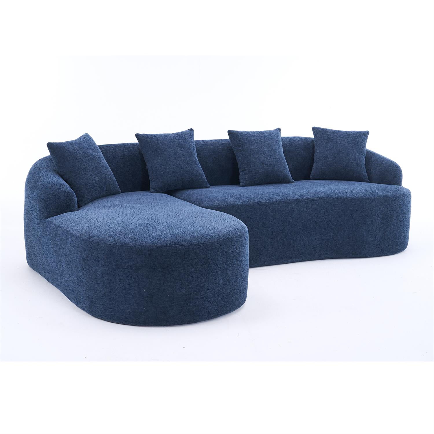 Demi Bonn 98" Cozy L-Shape Sectional Sofa with Curved Chaise, High-Density Foam, Chenille Modular Couch for Living Room, Supports 900 lbs, Blue
