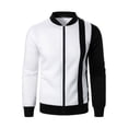 thumbnail image 2 of Kaerm Mens Color Block Bomber Jackets Sweatshirt Long Sleeve Zipper Cardigan Coat Sports Workout Gym White 3XL, 2 of 4
