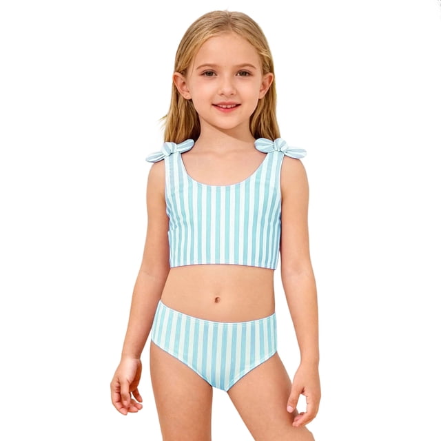 Niñas Pequeñas Traje de Baño de Verano Impreso de Cuerpo Dividido Conjunto de Dos Piezas para las Vacaciones de Natación en el Interior de la Playa