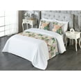 thumbnail image 3 of Floral Design Bed Runner Set, Nostalgic Effect Rose Pattern with Leaves Greenery Garden Scene, Decorative Bedding Scarf & 2 Pillow Shams for Hotels Homes, King, Peacock Green Champagne, by Ambesonne, 3 of 3