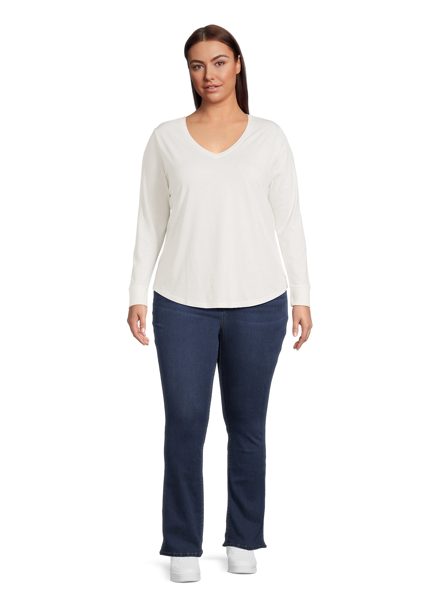 Terra & Sky Women's Plus Size Long Sleeve V-Neck T-Shirt, 2-Pack