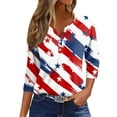 thumbnail image 2 of ZLOVHE American Flag Shirts for Women Fashion 3/4 Sleeve Womens Tops Cute Star Stripes Printed Button V Neck Trendy Casual Outfits, 2 of 5
