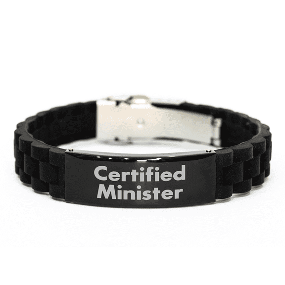 Certified Minister Funny Quote Glide lock Clasp Black Stainless Steel Silicone Adjustable Bracelet Gifts for Minister from Men on Father's Day