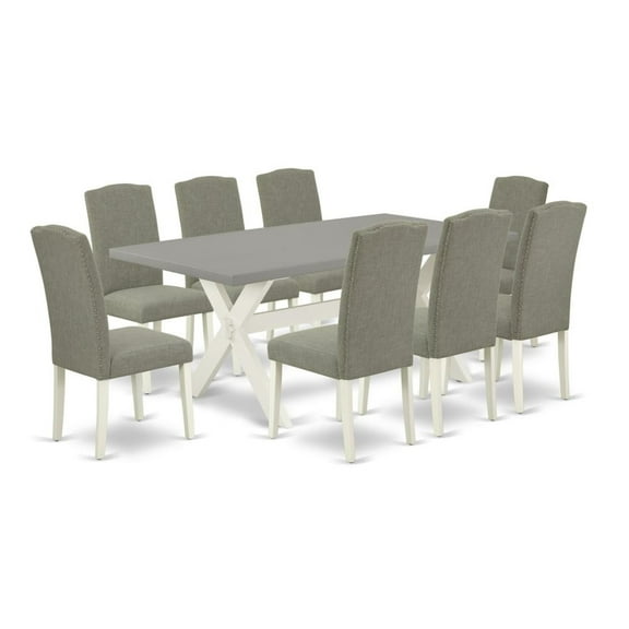 East West Furniture X-Style 9-piece Wood Dining Set in White/Dark Shitake