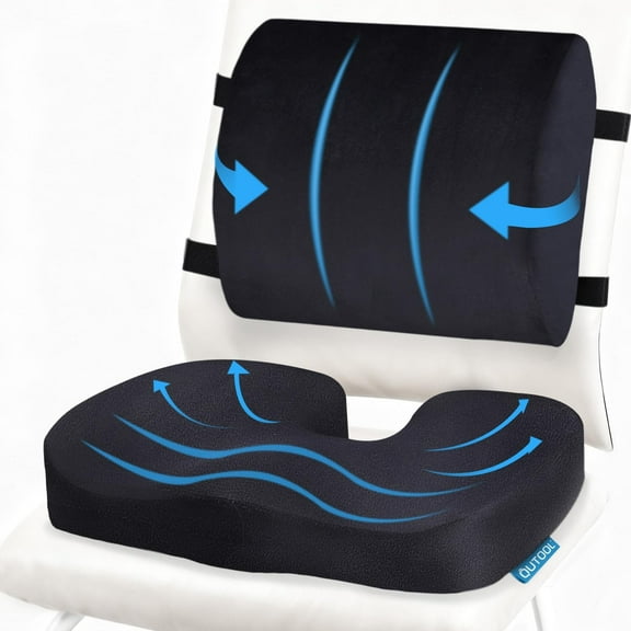 Orthopedic Seat Cushion and Lumbar Support Pillow for Office Chair & Car, Memory Foam with Washable Cover Ergonomic Desk Tailbone, Lower Back Pain, Sciatica Relief