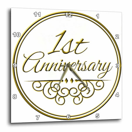 3dRose 1st Anniversary gift - gold text for celebrating wedding anniversaries 1 first one year together, Wall Clock, 13 by (Best One Year Wedding Anniversary Gifts For Him)