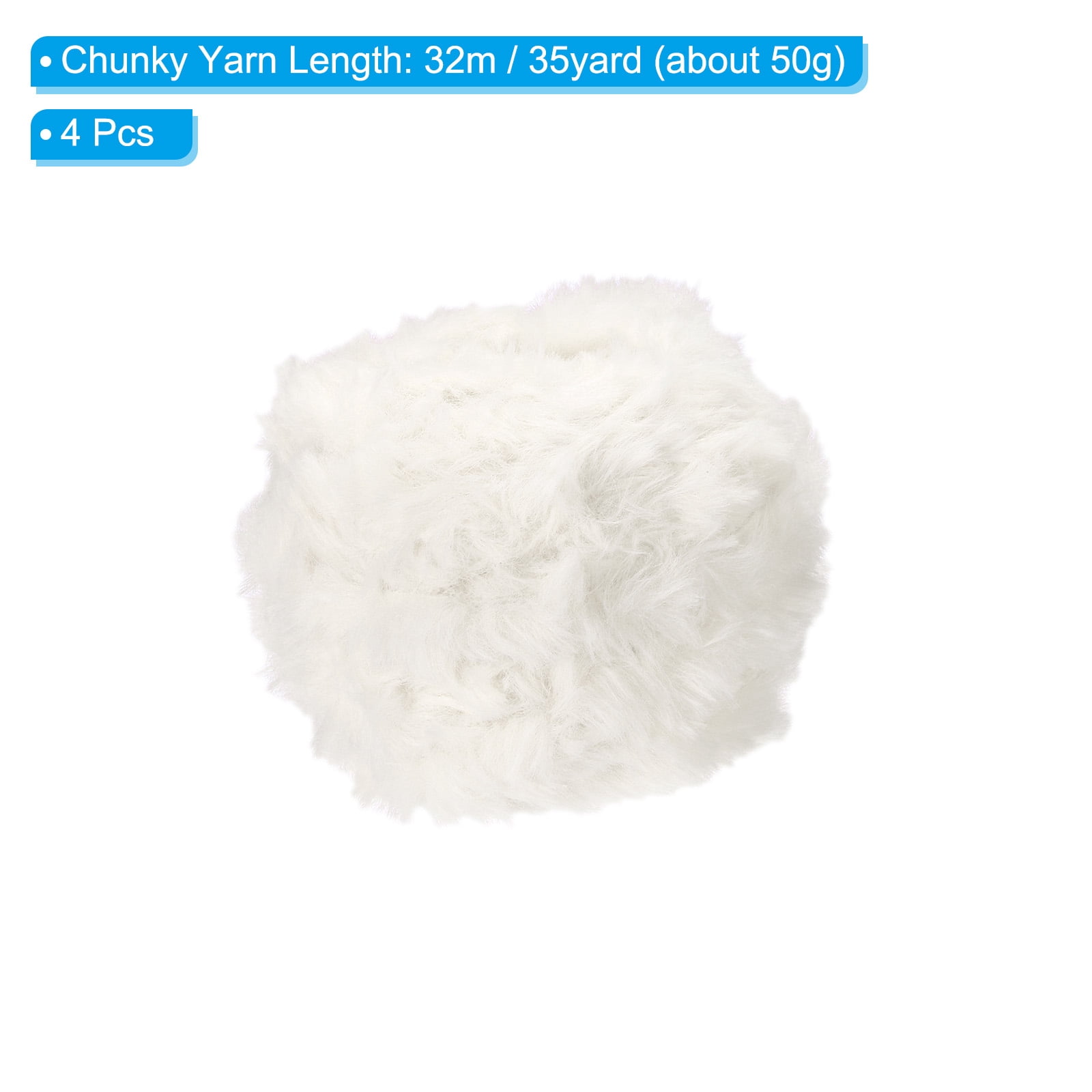 Uxcell 35yds Faux Fur Yarn,4 Skeins Fuzzy Yarn Crochet Fluffy Yarn Soft Chunky Polyester Plush Fur Eyelash,Beige White