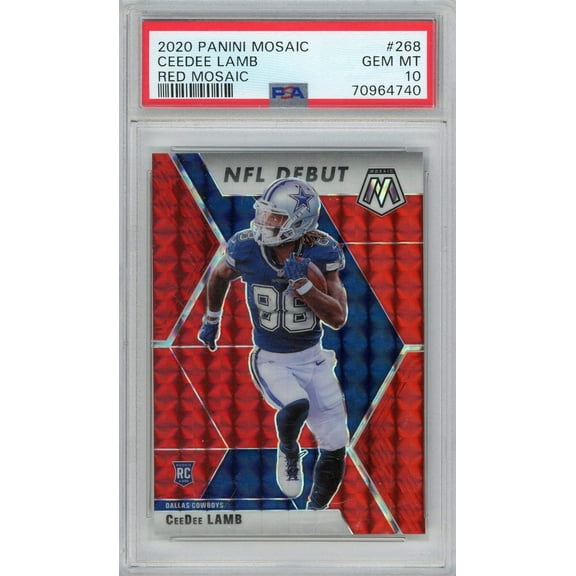 Graded 2020 Panini Mosaic CeeDee Lamb #268 Red Mosaic Rookie RC Football Card PSA 10 Gem Mint