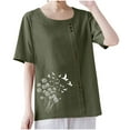 thumbnail image 2 of Homenesgenics Womens Tops under $5 Women Casual and Linen Round-Neck Tops Printed Short Sleeve Button T-shirt Blouse Green M, 2 of 7