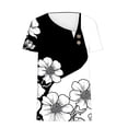 thumbnail image 4 of Dazajoo Boho Floral Short Sleeve Shirts for Women 2024 Summer Dressy Casual V Neck Slant Lapel Summer Tops Womens Trendy Loose Fit Button Tees Shirt,Black,M, 4 of 5