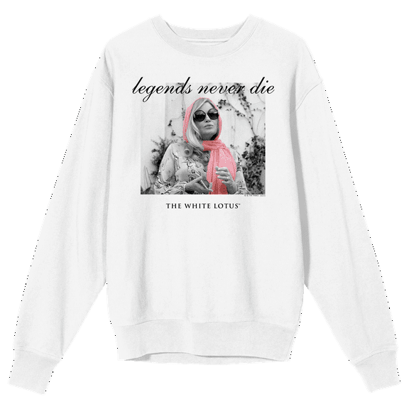 White Lotus Tanya McQuoid Color Pop Screenshot Legends Never Die Crew Neck Long Sleeve White Adult Sweatshirt-Medium