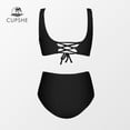 thumbnail image 5 of QWZNDZGR CUPSHE Plus Size Back Tie High Waist Bikini Set For Women Black Large Size Two Pieces Swimsuits 2023 Bathing Suits Swimwear, 5 of 6