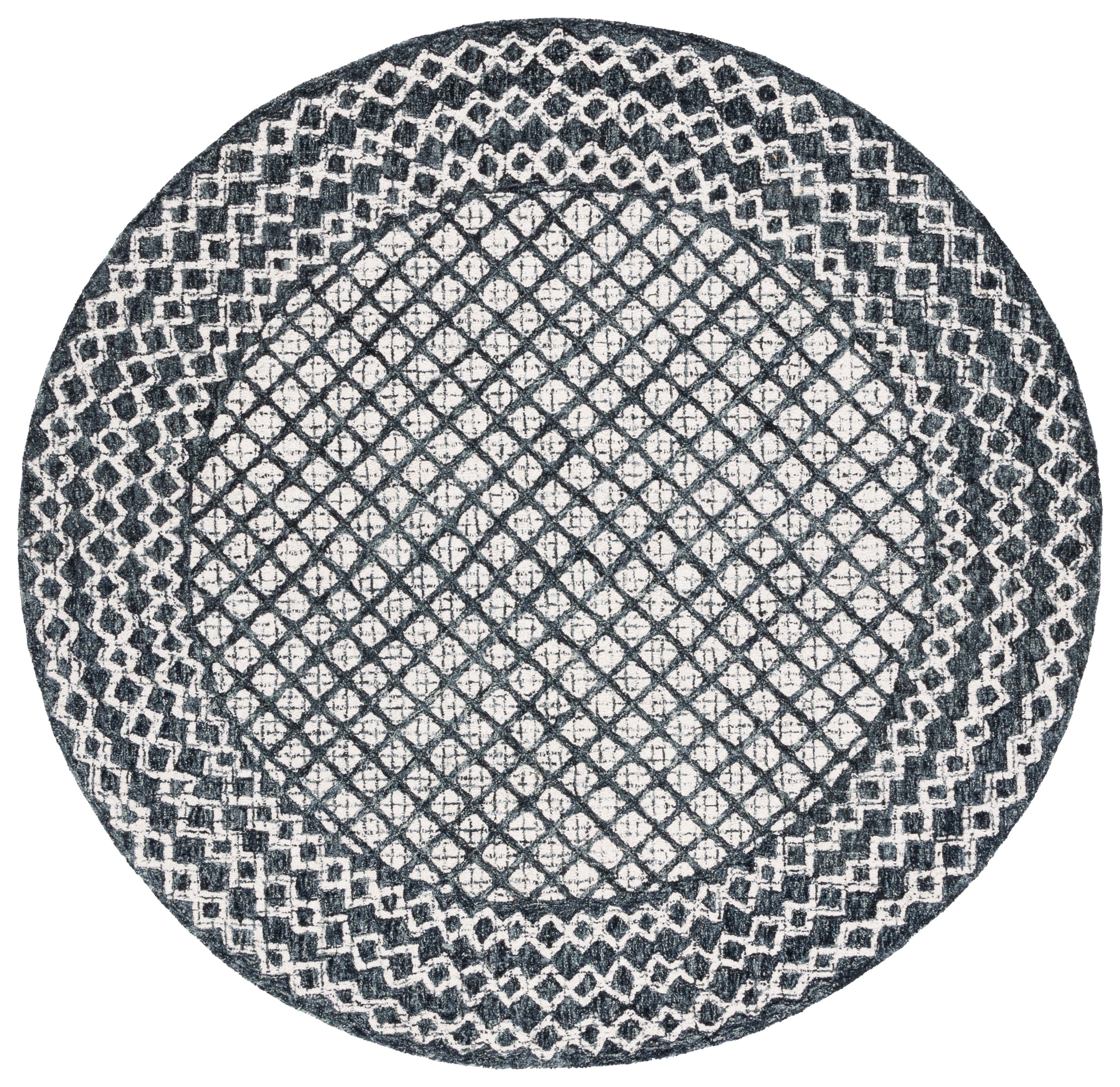 SAFAVIEH Abstract Ryder Abstract Wool Area Rug, Ivory/Navy, 6' x 6' Round