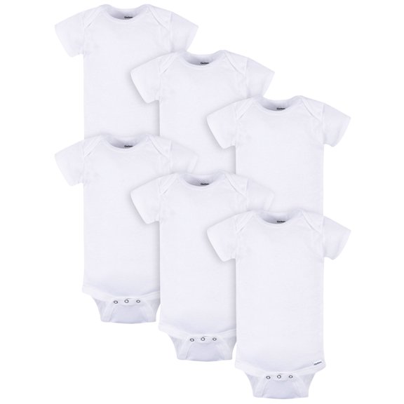 Gerber Gender Neutral White Short Sleeve Bodysuits, 6-Pack, Sizes Preemie - 24 Months