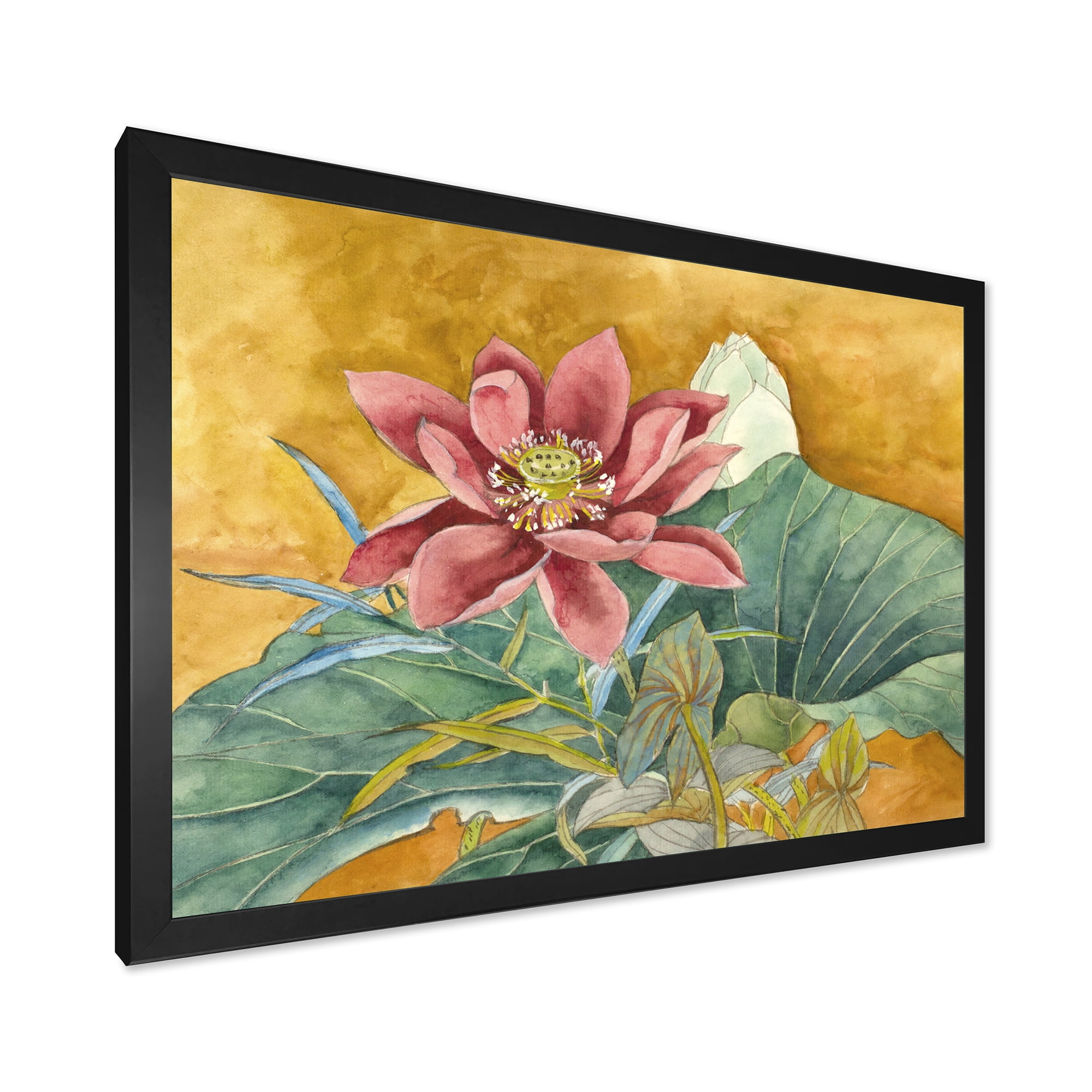 Designart 'Ancient Impression of Pink Lotus' Traditional Framed Art Print