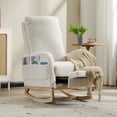 thumbnail image 2 of CQSXDA Modern Accent Rocking Chair with Solid Wood Legs and Side Pocket Upholstered Nursery Glider for Any Room, White, 2 of 18