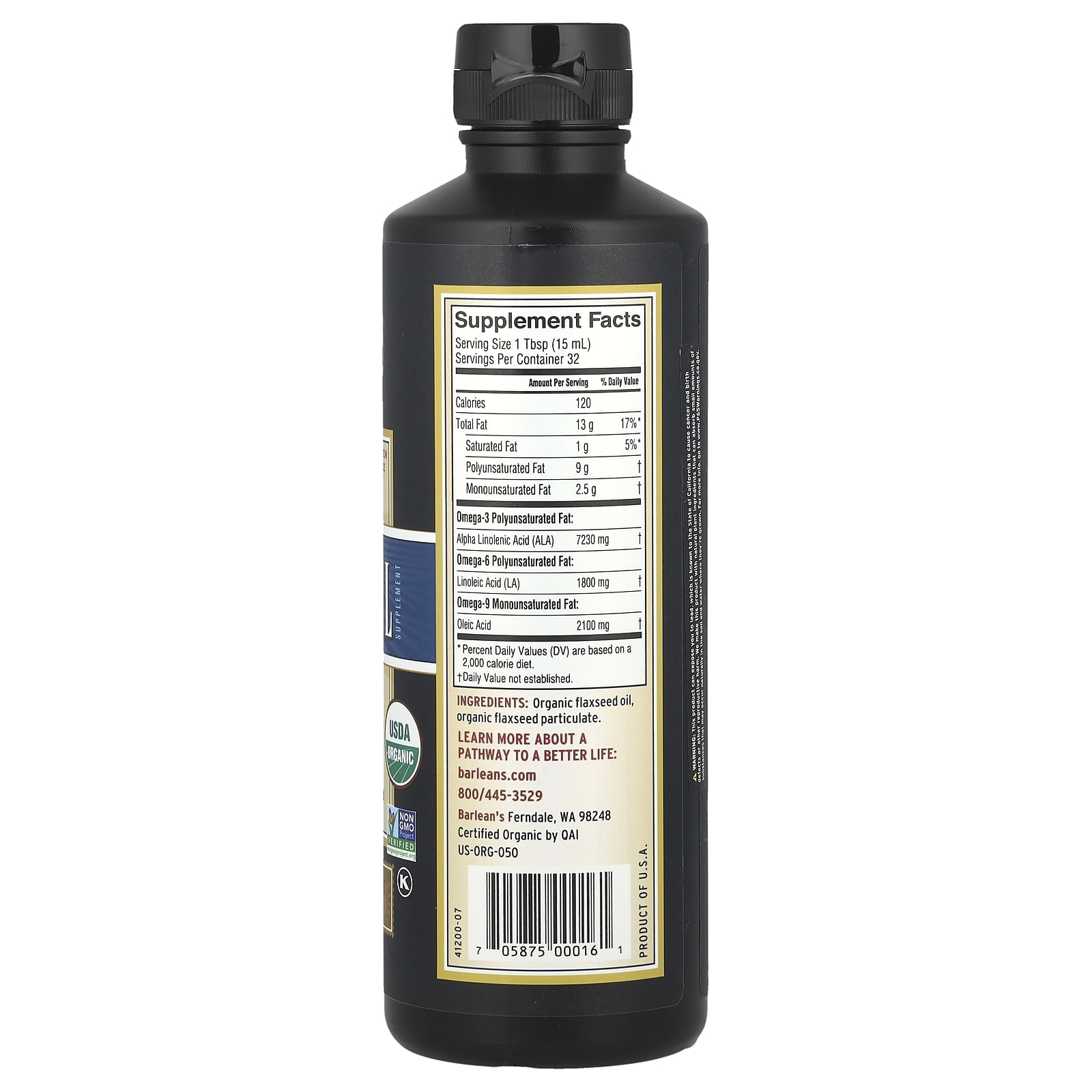 Barlean's Organic Lignan Flax Oil Supplement, 16 fl oz (473 ml)
